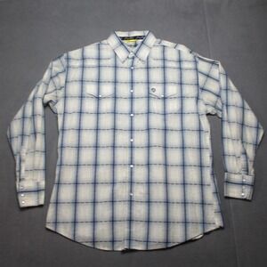 George Strait Shirt Mens 2XL White Blue Plaid Western Cowboy Casual Pearl Snap